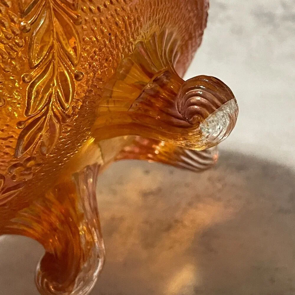 Vintage Fenton Garland and Bows Iridescent Carnival Marigold 4.5